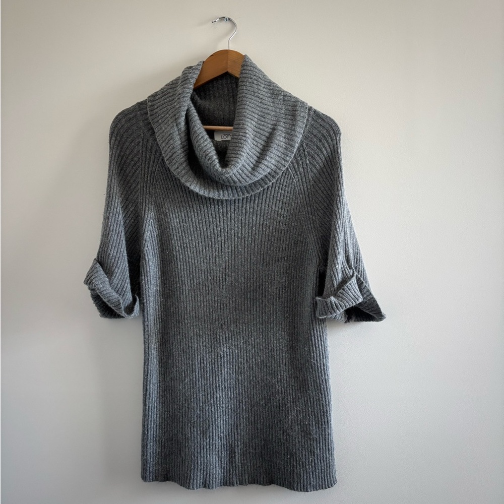 Vintage Ann Taylor LOFT Sweater Gray Cowl Neck Ribbed Knit Rabbit Hair Women M